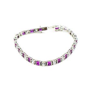 Ruby And CZ 7.9-Inch Tennis Bracelet in Rhodium Plated Sterling Silver